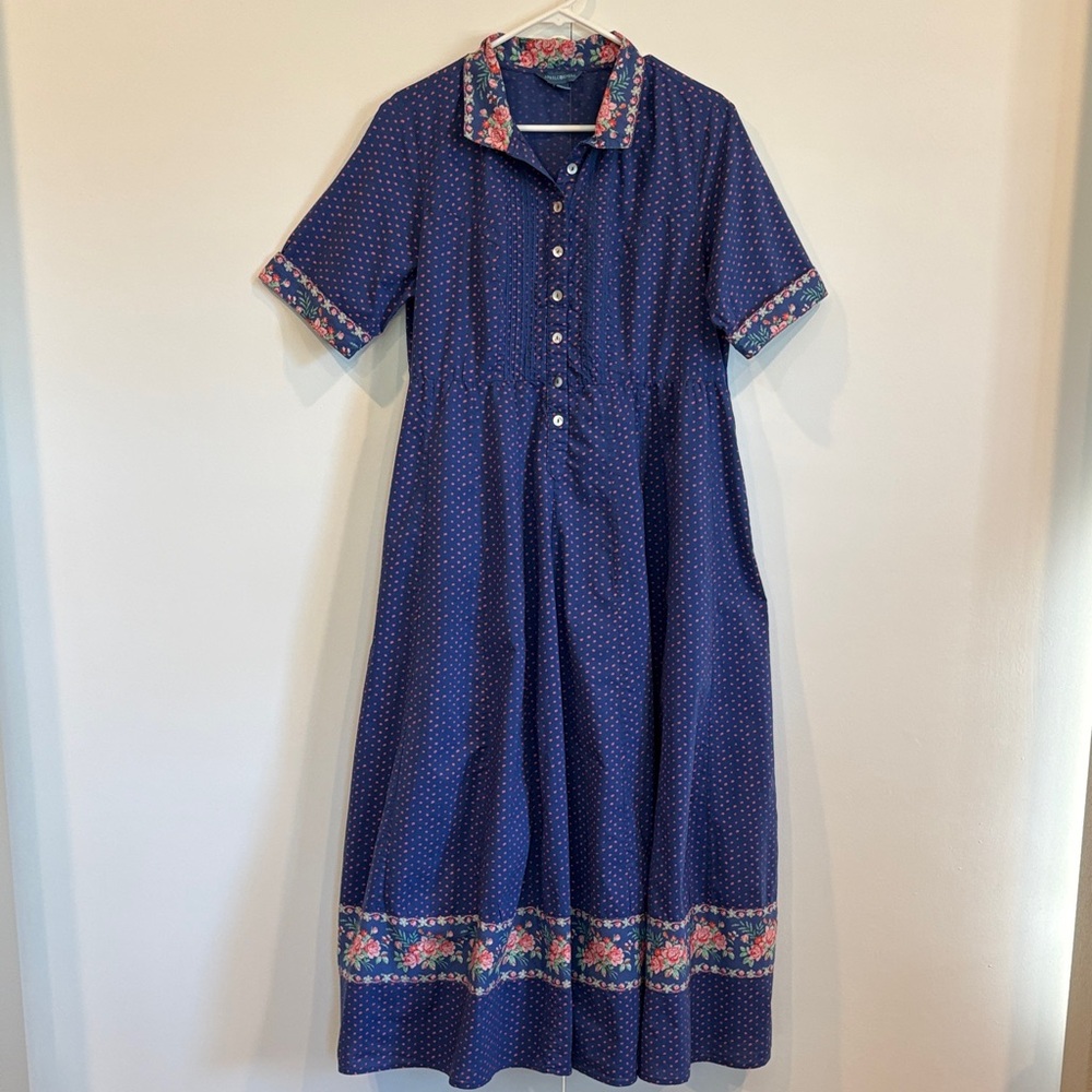 Vintage April Cornell Floral Polka Dot Midi Dress Prairie Cottagecore 90’s